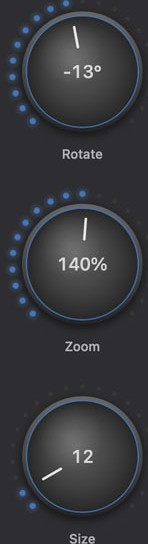 Rotate, Zoom and Size control dials
